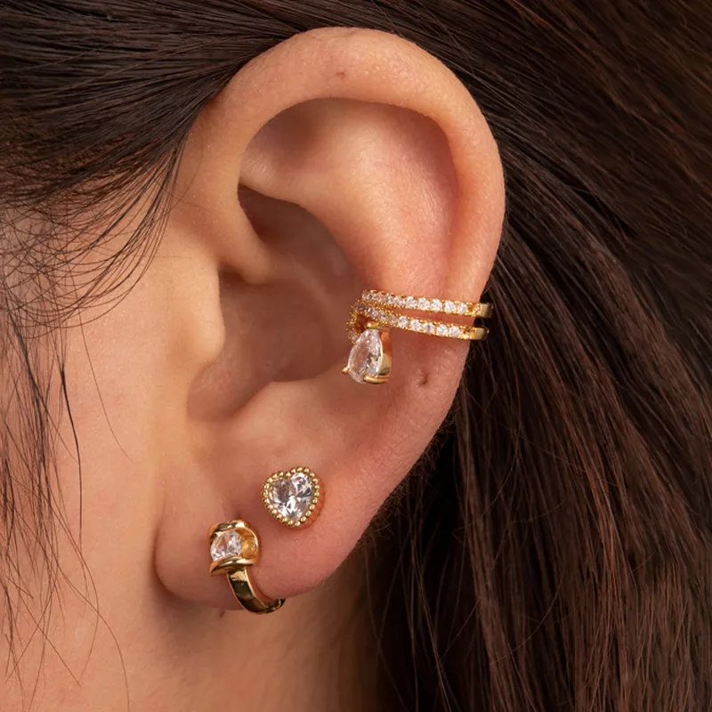 Wholesale 1 Piece 316L Stainless Steel Copper Zircon Ear Cartilage Rings & Studs Round Water Droplets Heart Shape Waterproof Non Tarnish Surgical