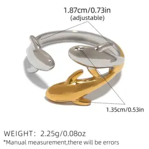 Gold and silver color / Adjustable / 1 Piece Dolphin Ring