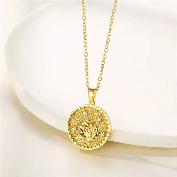 Wholesale Stainless Steel Titanium Steel Fashion Inlay Plating Flower Chrysanthemum Lotus Zircon Pendant Necklace