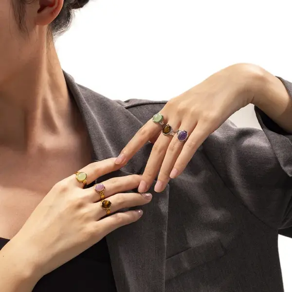 Wholesale PVD Coated Real Gold Plated Geometric Titanium Steel Vintage Style Waterproof Non Tarnish Open Rings