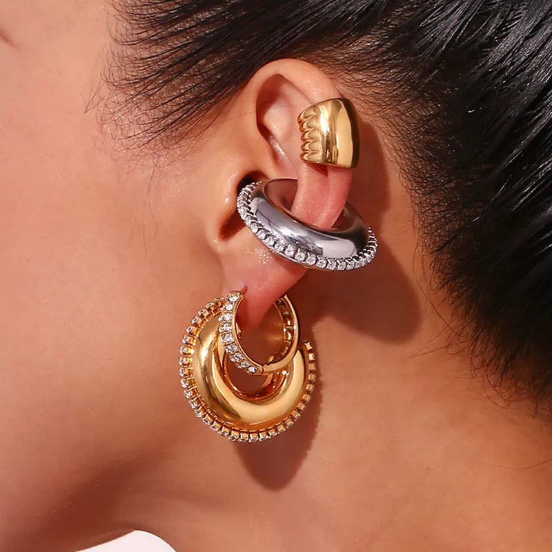 Wholesale PVD Coated Real Gold Plated Geometric Stainless Steel Waterproof Non Tarnish Earrings