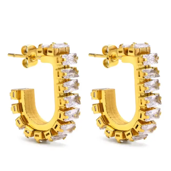 Wholesale Fashion U Shape Plating Inlay 201 Stainless Steel Zircon Stainless Steel Earrings