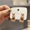 Wholesale 925 Sier Needle Korean Flocking Cute Bear Ear Stud Elegant Simple Trendy Girl Heart Student Earrings Earrings