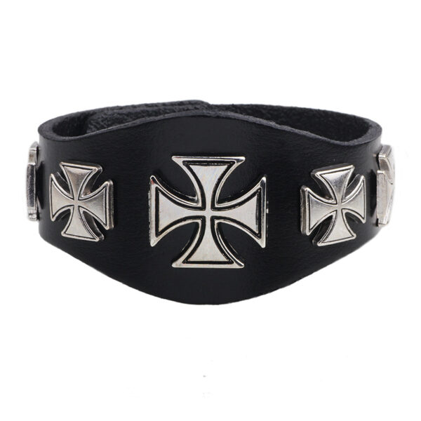 Wholesale Ancient Roman Cross Rivet Punk Style Cowhide Bracelet