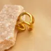 PVD Coated Real Gold Plated 18K Gold Geometric 304 Stainless Steel Retro Simple Style Waterproof Non Tarnish Open Rings