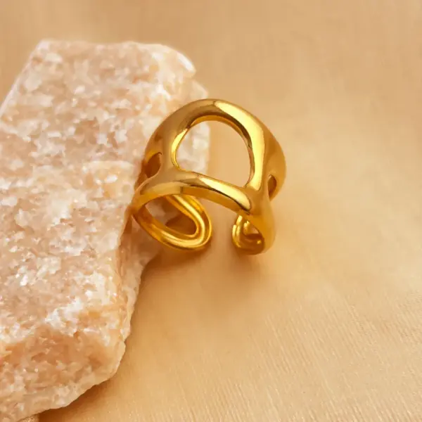 PVD Coated Real Gold Plated 18K Gold Geometric 304 Stainless Steel Retro Simple Style Waterproof Non Tarnish Open Rings