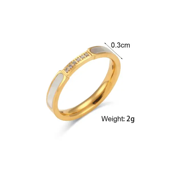 Wholesale 304 Stainless Steel Geometric PVD Coated Rhinestones Shell 18K Real Gold Plated Vintage Style Waterproof Non Tarnish Plating Inlay White Gold Rings