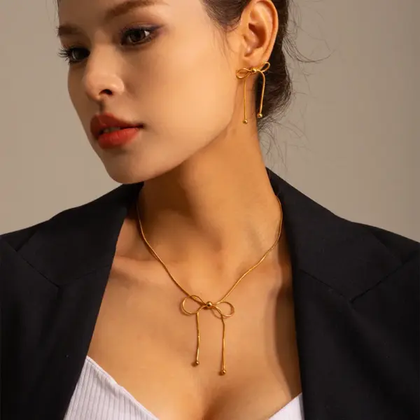 Wholesale PVD Coated Real Gold Plated Bow Knot 304 Stainless Steel Simple Style Waterproof Non Tarnish 304 Stainless Steel Drop Earrings