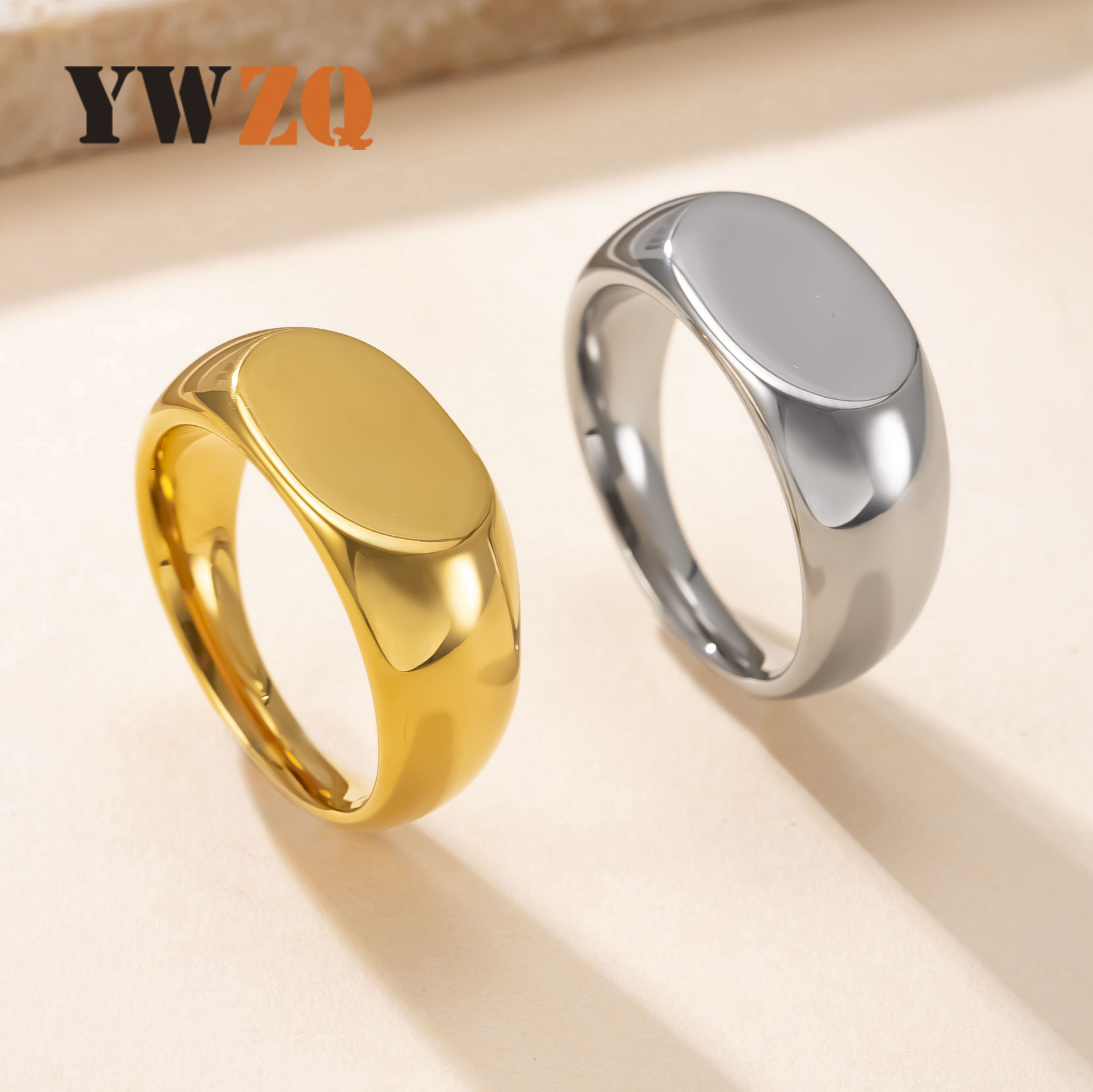 Wholesale Titanium steel rings, oval-shaped, smooth finish, for coles.