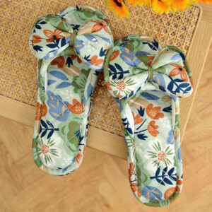 Two layers of ink flower green cloth bottom slippers / Women's large size fits 38-39 feet