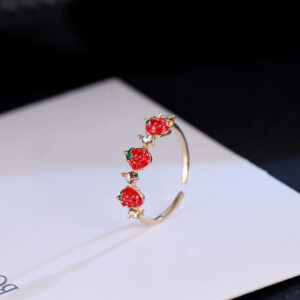 Wholesale Korean Style Fresh and Cute Nifty Red Strawberry Ring Women's Simple Diamond-encrusted Index Finger Joint Ring for Students