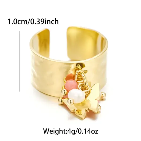 Wholesale Jewelry Sweet Artistic Round 304 Stainless Steel Freshwater Pearl Plating Inlay Open Rings
