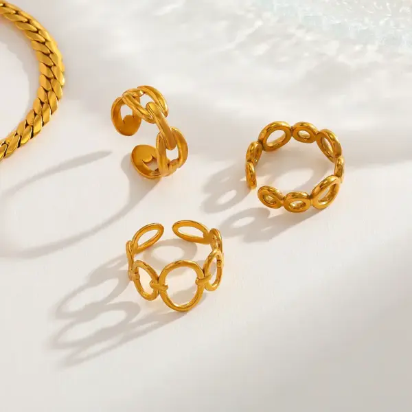 Wholesale Fashionable Geometric Round Open Ring Stainless Steel 18K Gold Plated Adjustable Size For Casual Weekend Selfie Street Style