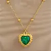 304 Stainless Steel Electroplated Artificial Gemstones Heart Shape Retro Pendant Necklace For Women'S
