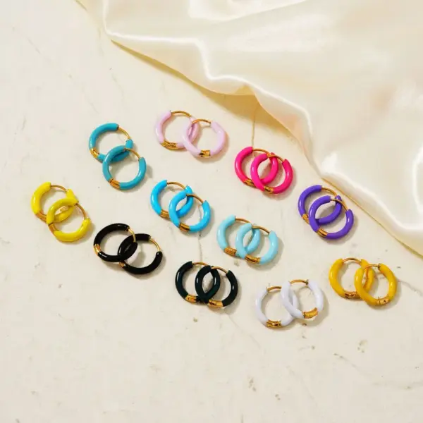 Wholesale 1 Pair Basic Commute Circle Buckle Epoxy 304 Stainless Steel 18K Gold Plated Hoop Earrings