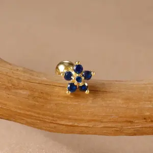 E1078-Gold/1.3*1.1cm-Dark Blue Diamond-1pc