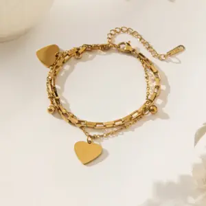 【XKB0266】 Double Layer Heart Bracelet / Gold