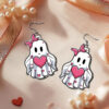 Wholesale Cute and charming heart-shaped bow ghost earrings