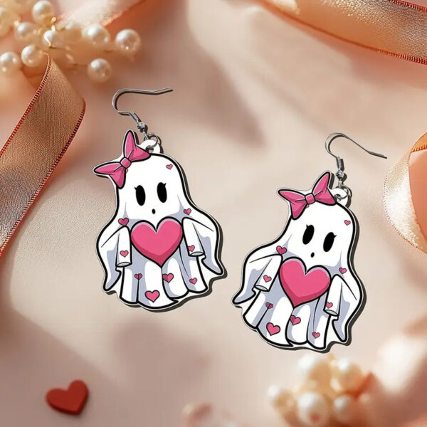 Wholesale Cute and charming heart-shaped bow ghost earrings