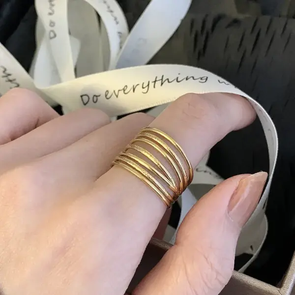 Wholesale PVD Coated Real Gold Plated 18K Gold Solid Color 304 Stainless Steel Classic Style Waterproof Non Tarnish Open Ring