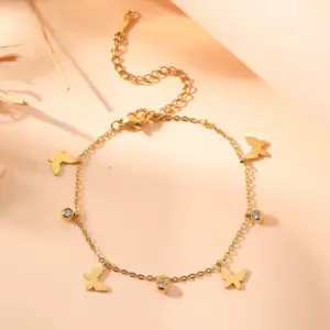 Q211 Butterfly with Diamond 316 Stainless Steel Anklet: 21 5cm