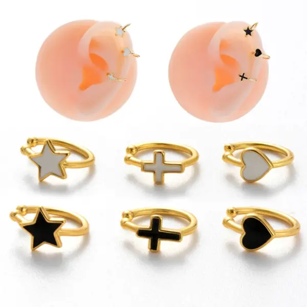 Wholesale 1 Piece Vintage Style Pentagram Cross Heart Shape Plating Copper Ear Cuffs