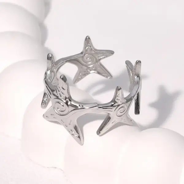 Wholesale Stainless Steel Open Ring With 18K Gold Plating Starfish Design Simple Fashionable Titanium Steel Adjustable Size Jewelry