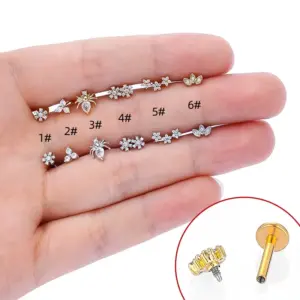 Wholesale 1 Piece Lip Rings Casual Simple Style Classic Style Crown Flower Spider 316L Stainless Steel Waterproof Non Tarnish Surgical Steel Zircon Ion Plating (IP) 18K Gold Plated Lip Rings Ear Cartilage Rings & Studs