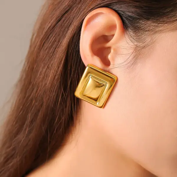 Wholesale PVD Coated Real Gold Plated 18K Gold Rectangle 304 Stainless Steel Elegant Retro Roman Style Waterproof Non Tarnish Ear Studs
