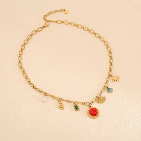 Wholesale PVD Coated 18K Gold Real Gold Plated Eye 304 Stainless Steel Elegant Glam Waterproof Non Tarnish 304 Stainless Steel Necklace