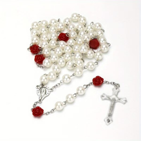 Wholesale 6mm8mm imitation pearl and resin rose cross necklace
