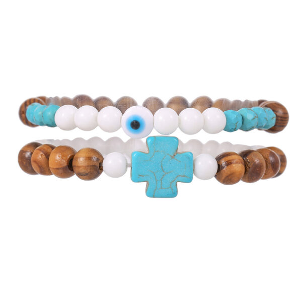 Wholesale European and American Cross-border Couple Bracelet Men's Fashion Trend Turquoise Cross Bracelet Wooden Beads Porcelain Jade Beaded Bracelet for Men