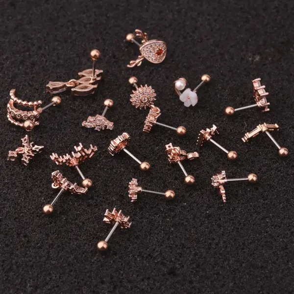 316L Stainless Steel Copper Zircon Ear Cartilage Rings & Studs Geometric Waterproof Non Tarnish Surgical Steel