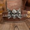 Wholesale Cross-Border Punk Double Sword Three Ghost Buckle Retro Western Cowboy Pu Leather Belt