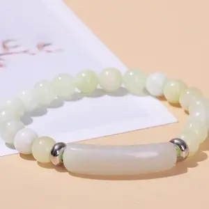 3a Natural New Mountain Jade Bridge Bracelet / 8mm Long Tube 10 * 39mm