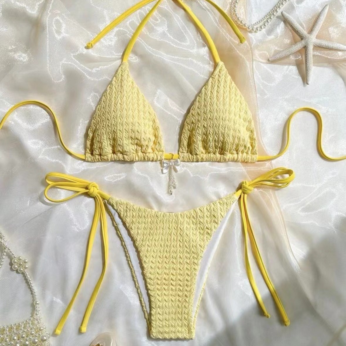 Wholesale 2025 Europe and the United States cross-border new swimsuit women's sexy backless strap solid color bikini bikini for foreign trade