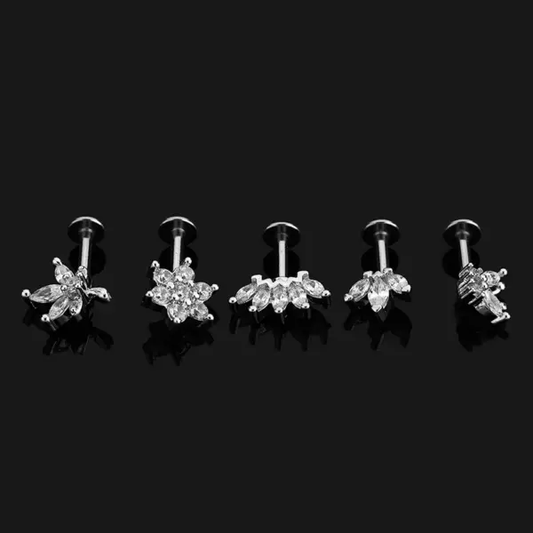 1 Piece Ear Cartilage Rings & Studs Simple Style Crown Butterfly 316L Stainless Steel Waterproof Non Tarnish Surgical Steel Zircon Water Plating Lip Rings Ear Cartilage Rings & Studs