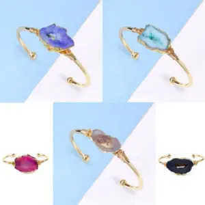 Wholesale Simple Style Irregular Geometric Natural Stone Copper Natural Stone Agate Bangle In Bulk