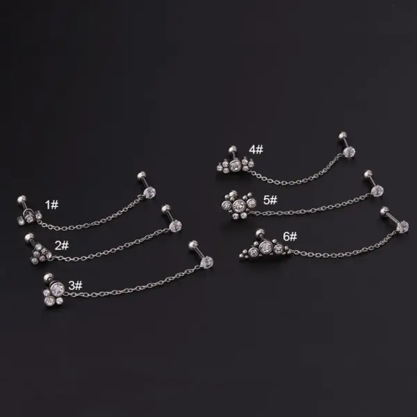 316L Stainless Steel Artificial Gemstones Ear Cartilage Rings & Studs Printing Waterproof Non Tarnish Surgical Steel