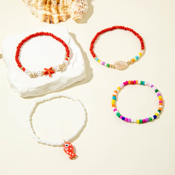 Wholesale Bohemian style colorful beaded starfish and seashell four-layer anklet