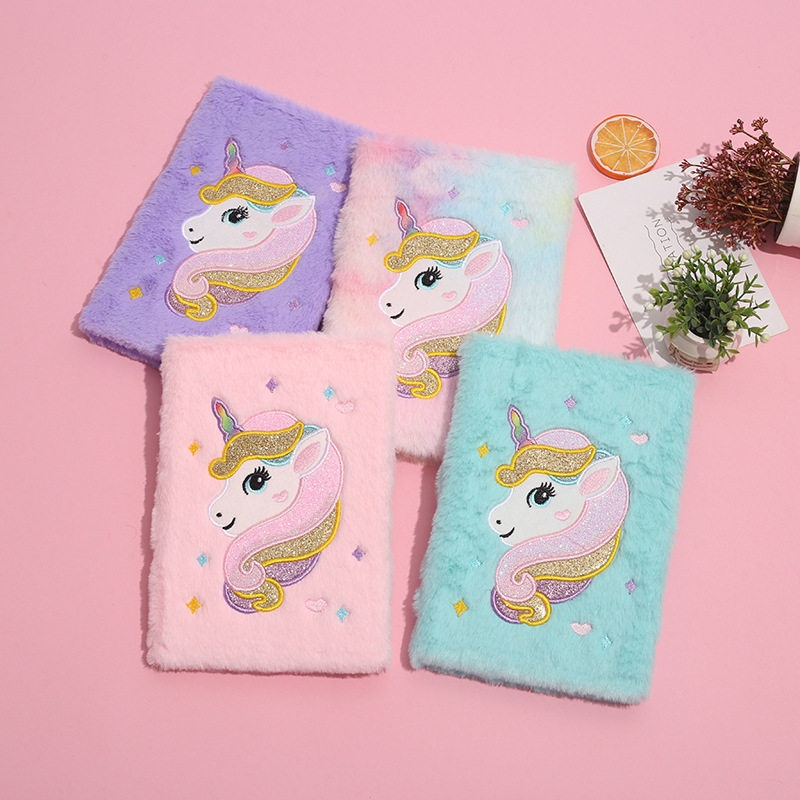 Wholesale Girly Unicorn Notebook eamy Cartoon Plush Notepad