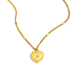 Mini zircon heart-shaped floral necklace - gold - June