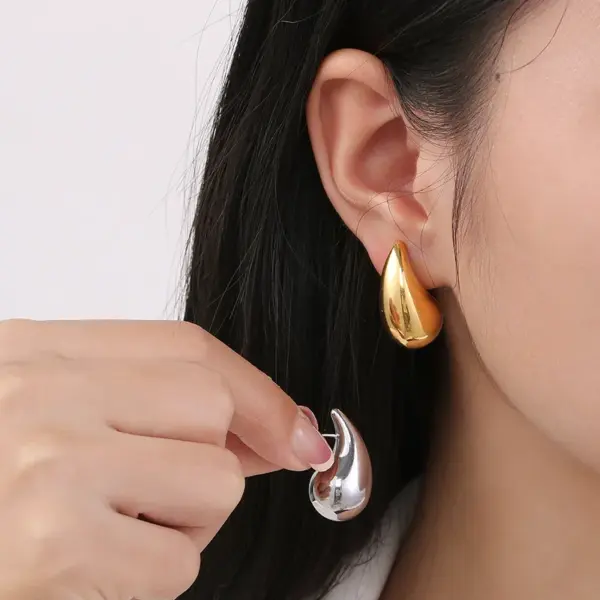 PVD Coated 18K Gold Plated Water Droplets Stainless Steel Basic Waterproof Non Tarnish Ear Studs