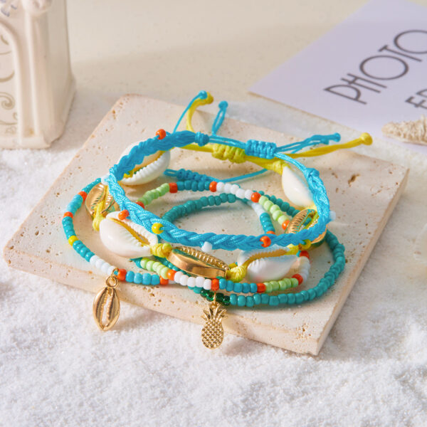 Wholesale Cross Border Bohemian Style Pineapple Starfish Palm Beaded Shell Bracelet Vacation Style Devil's Eye Bracelet suit
