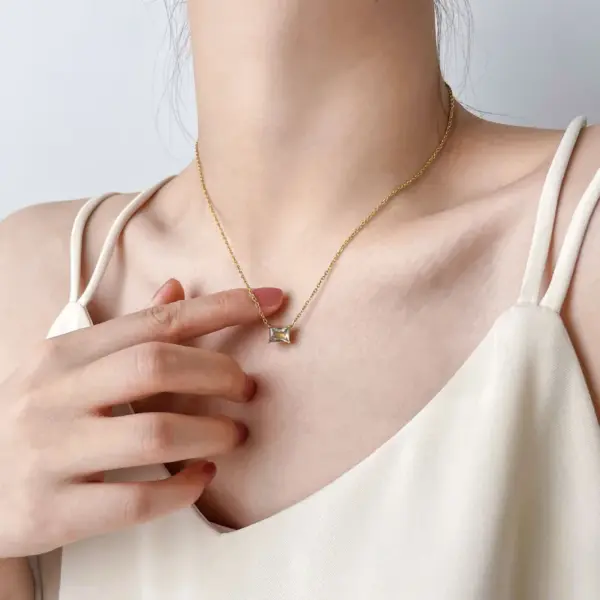 Wholesale Simple Style Triangle Square Titanium Steel Zircon Pendant Necklace In Bulk