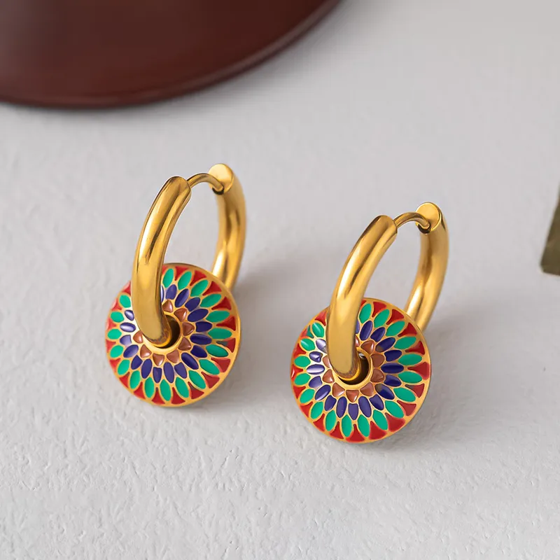 Wholesale PVD Coated Real Gold Plated 18K Gold Printing 304 Stainless Steel Retro Waterproof Non Tarnish Earrings Necklace