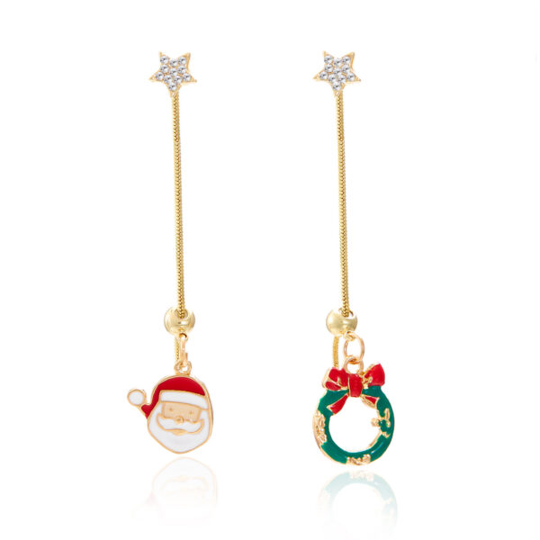 Wholesale Diamond-studded tassel Santa Claus wreath gift adjustable asymmetrical earrings