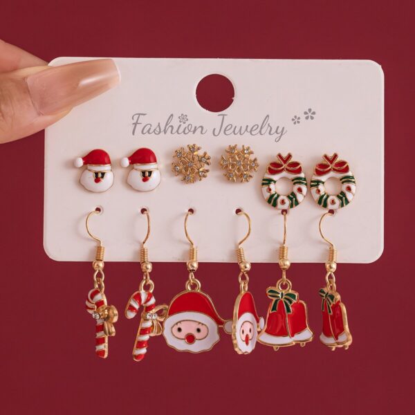 Wholesale Christmas Long Oil-dropping Bell Snowflake Christmas Earrings suit