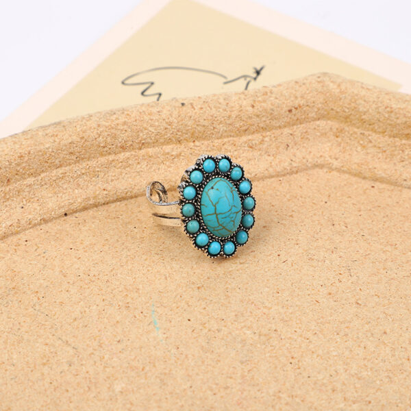 Wholesale Fashionable Bohemian Western Ethnic Style Turquoise Carved Feather Ring Fashion Personalized Ring