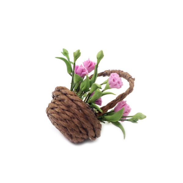 Wholesale 1:12 dollhouse dollhouse mini clay flower craft flower bonsai potted rattan basket Carnation model